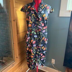 Black Floral Print Dress Cap Sleeve and Ruffled Hem.